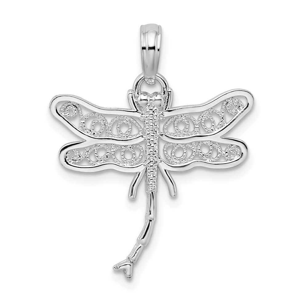 QC10043.jpg De-Ani Sterling Silver Rhodium-Plated Polished Filigree Wing Dragonfly Pendant - Image 1