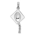 De-Ani Sterling Silver Rhodium-plated Polished 3D Moveable Tassel Graduation Cap Pendant - Image 3