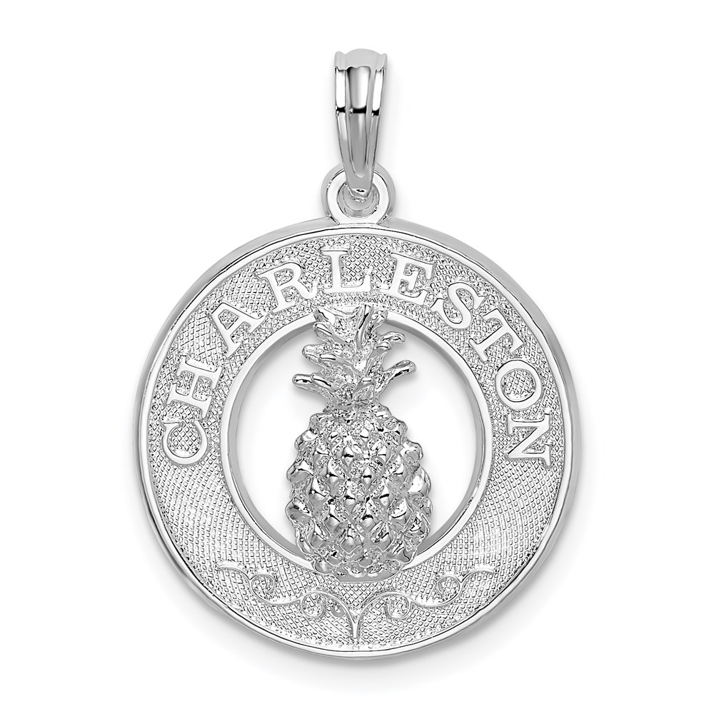 QC10074.jpg De-Ani Sterling Silver Rhodium-Plated Charleston with Pineapple Circle Pendant - Image 1