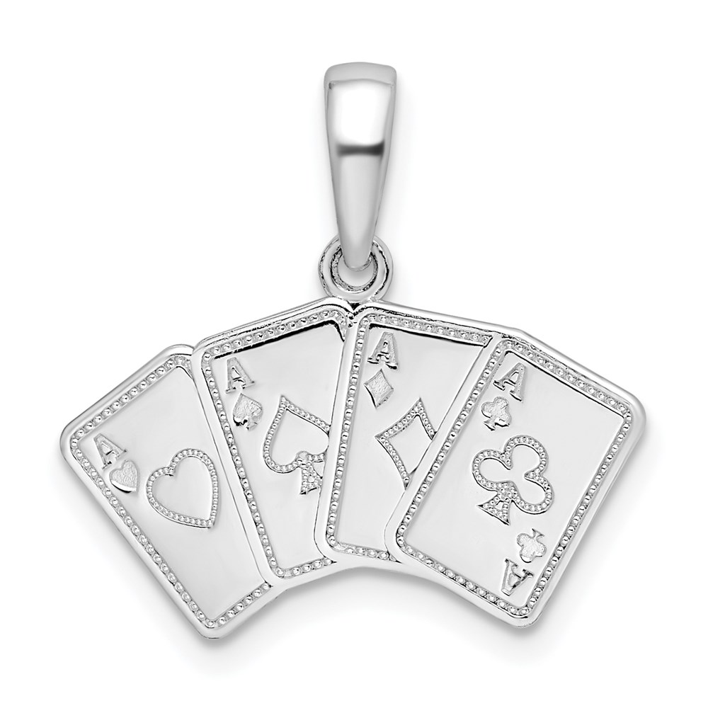 QC10078.jpg De-Ani Sterling Silver Rhodium-plated Polished 4 Aces Good Luck Playing Cards Pendant - Image 1