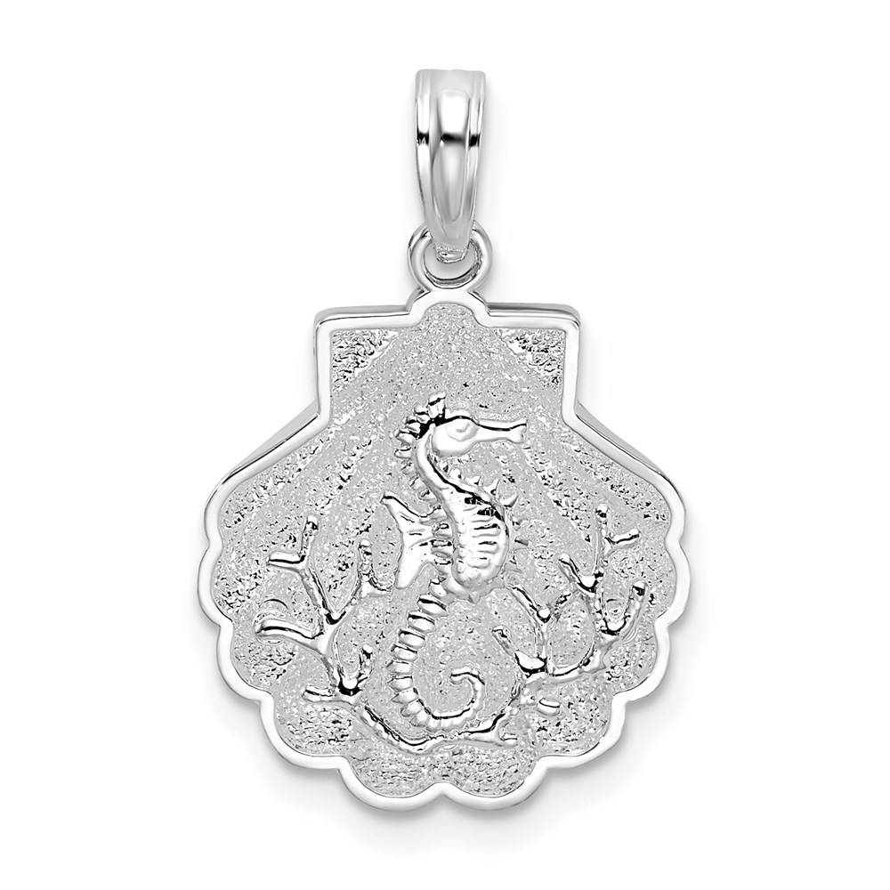 QC10085.jpg De-Ani Sterling Silver Rhodium-Plated Polished and Textured Shell / Sea Horse Pendant - Image 1
