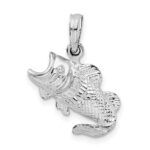De-Ani Sterling Silver Rhodium-Plated Polished Jumping Bass Fish Pendant