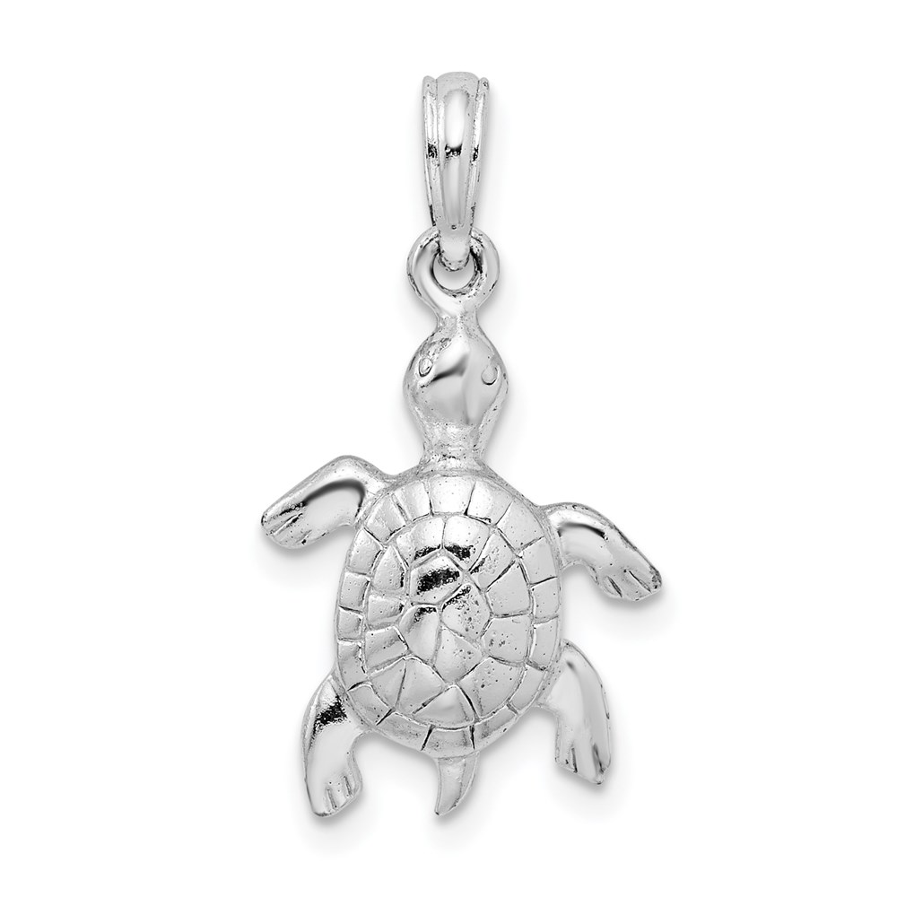 QC10123.jpg De-Ani Sterling Silver Rhodium-Plated Polished and Textured Turtle Pendant - Image 1