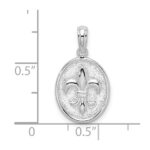 De-Ani Sterling Silver Rhodium-Plated Polished and Textured Fleur de Lis Oval Pendant - Image 4
