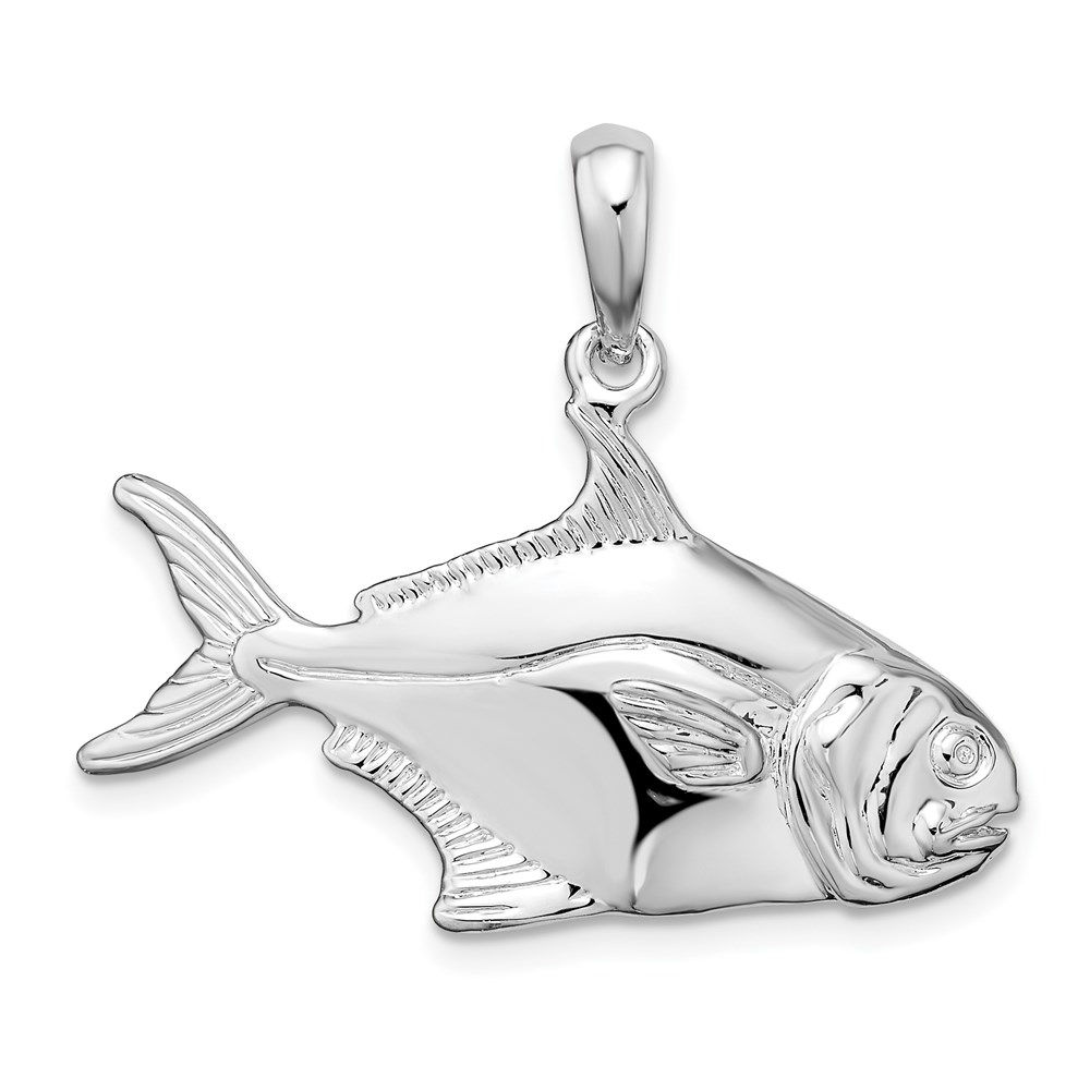 QC10140.jpg De-Ani Sterling Silver Rhodium-Plated Polished 3D Pompano Fish Pendant - Image 1