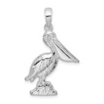 De-Ani Sterling Silver Rhodium-Plated Polished Large 3D Standing Pelican Pendant