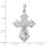 De-Ani Sterling Silver Rhodium-Plated Scroll Diamond-Cut Rounded Cross Pendant - Image 3