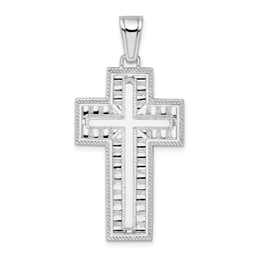 QC10196.jpg De-Ani Sterling Silver Rhodium-Plated Rope Edge Latin Cross Pendant - Image 1