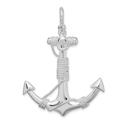 De-Ani Sterling Silver Rhodium-Plated Polished Anchor with Rope Pendant