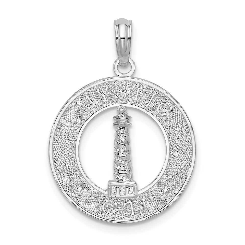 QC10225.jpg De-Ani Sterling Silver Rhodium-Plated Mystic Connecticut Circle with Lighthouse Pendant - Image 1