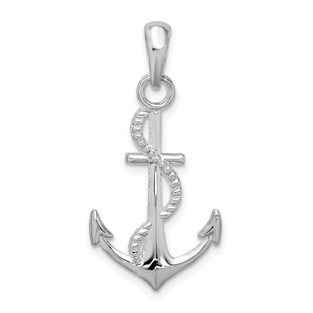QC10247.jpg De-Ani Sterling Silver Rhodium-plated Polished 3D Anchor and Rope Pendant - Image 1