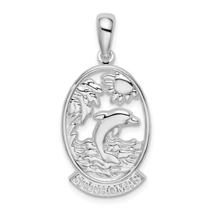 De-Ani Sterling Silver Rhodium-Plated St. Thomas Dolphin Sunset Pendant