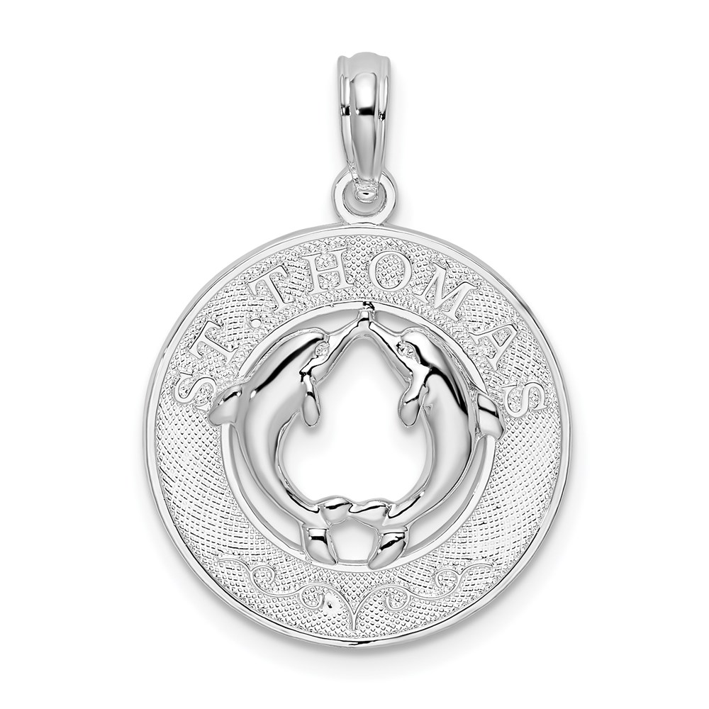 QC10253.jpg De-Ani Sterling Silver Rhodium-Plated St. Thomas Circle with Dolphins Pendant - Image 1
