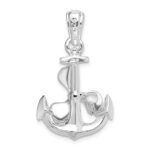 De-Ani Sterling Silver Rhodium-Plated Moveable 3D Anchor with Propeller Pendant - Image 4