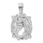 De-Ani Sterling Silver Rhodium-Plated Polished Horse Head in Wreath Pendant - Image 4