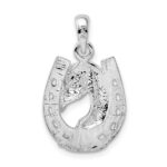 De-Ani Sterling Silver Rhodium-Plated Polished Horse Head in Horseshoe Pendant - Image 4