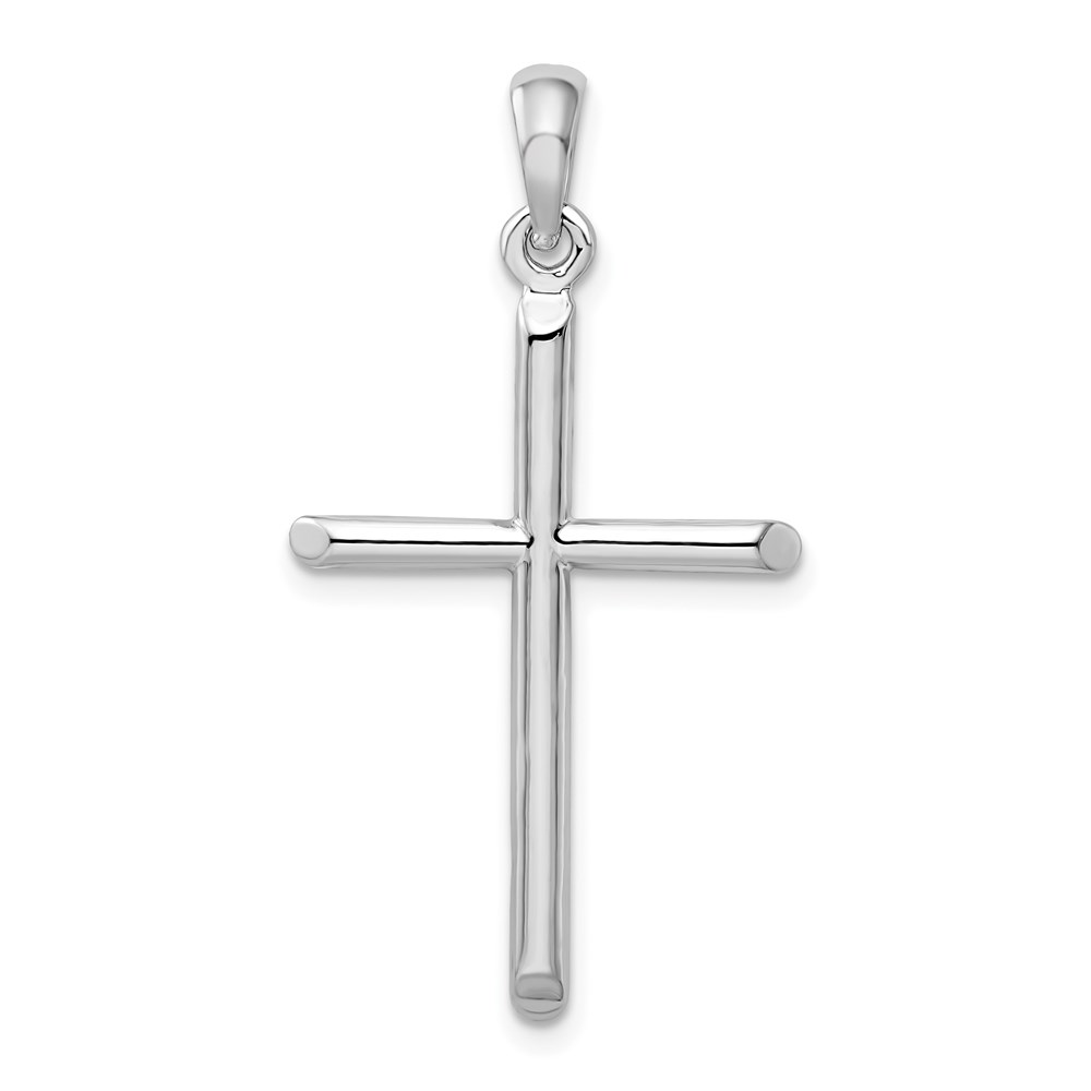 QC10284.jpg De-Ani Sterling Silver Rhodium-Plated 3D Cylinder with Beveled Ends Cross Pendant - Image 1