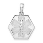 De-Ani Sterling Silver Rhodium-Plated Polished Caduceus Hexagon Disc Pendant