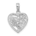 De-Ani Sterling Silver Rhodium-Plated Polished #1 Sister with Flower Heart Pendant - Image 4