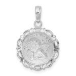 De-Ani Sterling Silver Rhodium-Plated Polished Scalloped Edge Angel Pendant - Image 4
