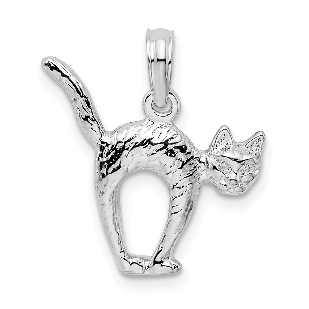 QC10339.jpg De-Ani Sterling Silver Rhodium-Plated Textured 3D Cat with Arched Back Pendant - Image 1