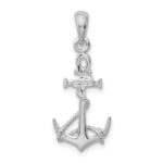De-Ani Sterling Silver Rhodium-Plated 3D Anchor with Rope and Shackle Pendant - Image 4