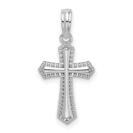 De-Ani Sterling Silver Rhodium-plated Polished Beaded Passion Cross Pendant