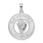 De-Ani Sterling Silver Rhodium-Plated Polished Sanibel Circle with Shell Pendant