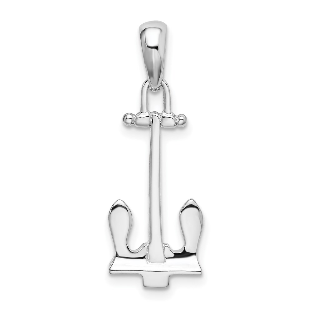 QC10421.jpg De-Ani Sterling Silver Rhodium-Plated Polished 3D Navy Anchor Pendant - Image 1