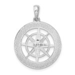De-Ani Sterling Silver Rhodium-Plated Polished Nautical Compass Pendant - Image 4