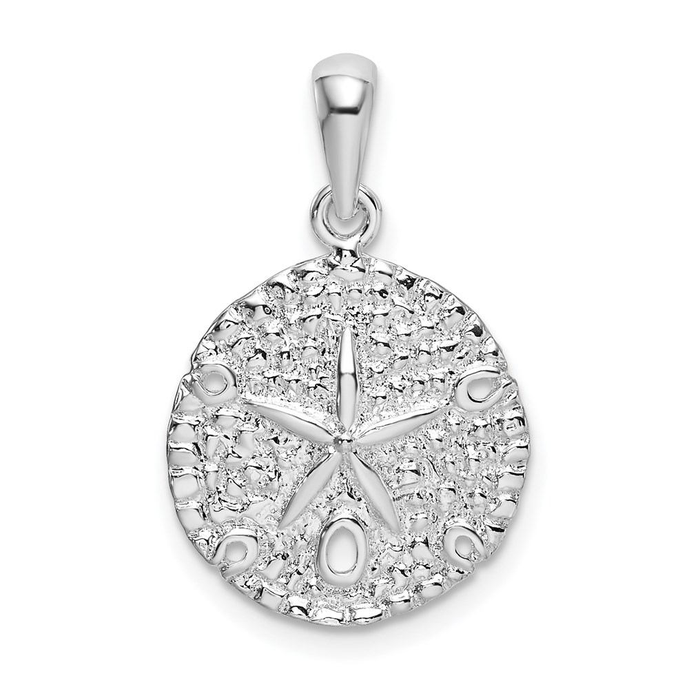 QC10435.jpg De-Ani Sterling Silver Rhodium-Plated Polished and Textured Sand Dollar Pendant - Image 1