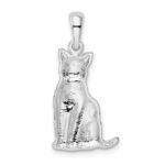 De-Ani Sterling Silver Rhodium-Plated Textured Sitting Cat Pendant - Image 4
