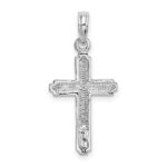 De-Ani Sterling Silver Rhodium-Plated Polished Striped Border Latin Cross Pendant - Image 4