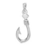 De-Ani Sterling Silver Rhodium-plated Polished 3D Large Fish Hook with Rope Pendant - Image 4