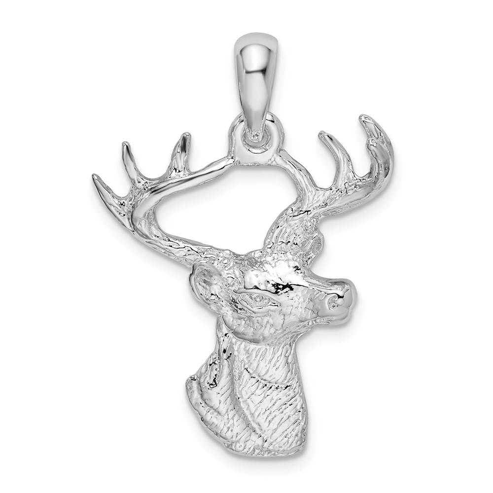 QC10489.jpg De-Ani Sterling Silver Rhodium-Plated 6-point Buck Deer Head Profile Pendant - Image 1