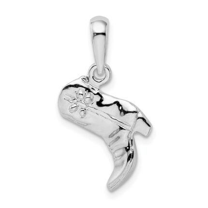 De-Ani Sterling Silver Rhodium-Plated Polished 3D Cowboy Boot Pendant