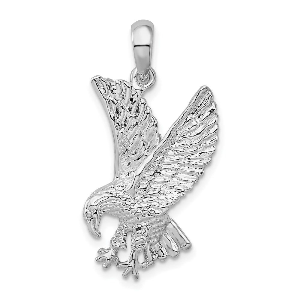 QC10509.jpg De-Ani Sterling Silver Rhodium-Plated Polished Textured Landing Eagle Pendant - Image 1