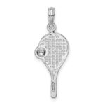 De-Ani Sterling Silver Rhodium-Plated Polished Tennis Racquet and Ball Pendant - Image 4