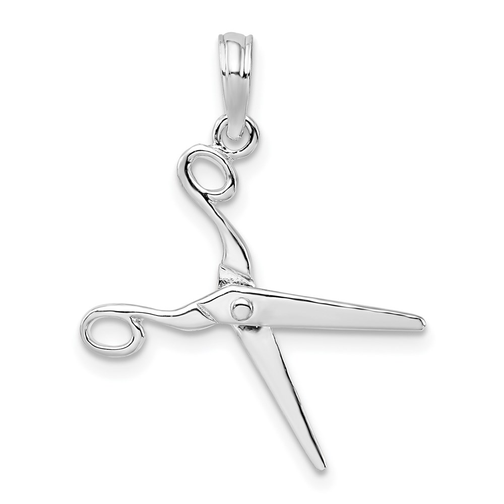 QC10533.jpg De-Ani Sterling Silver Rhodium-Plated Polished Moveable 3D Scissors Pendant - Image 1