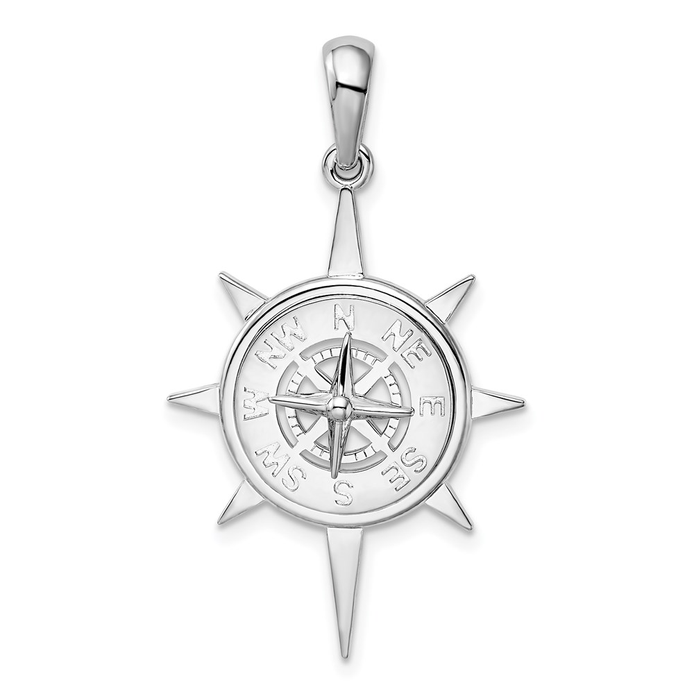 QC10556.jpg De-Ani Sterling Silver Rhodium-Plated Polished Star Frame Compass Pendant - Image 1
