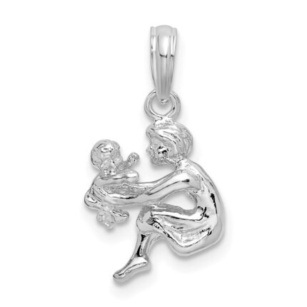 De-Ani Sterling Silver Rhodium-Plated Polished 3D Mother and Baby Pendant