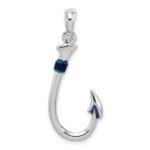De-Ani Sterling Silver Rhodium-Plated Polished 3D Enameled Fish Hook Pendant