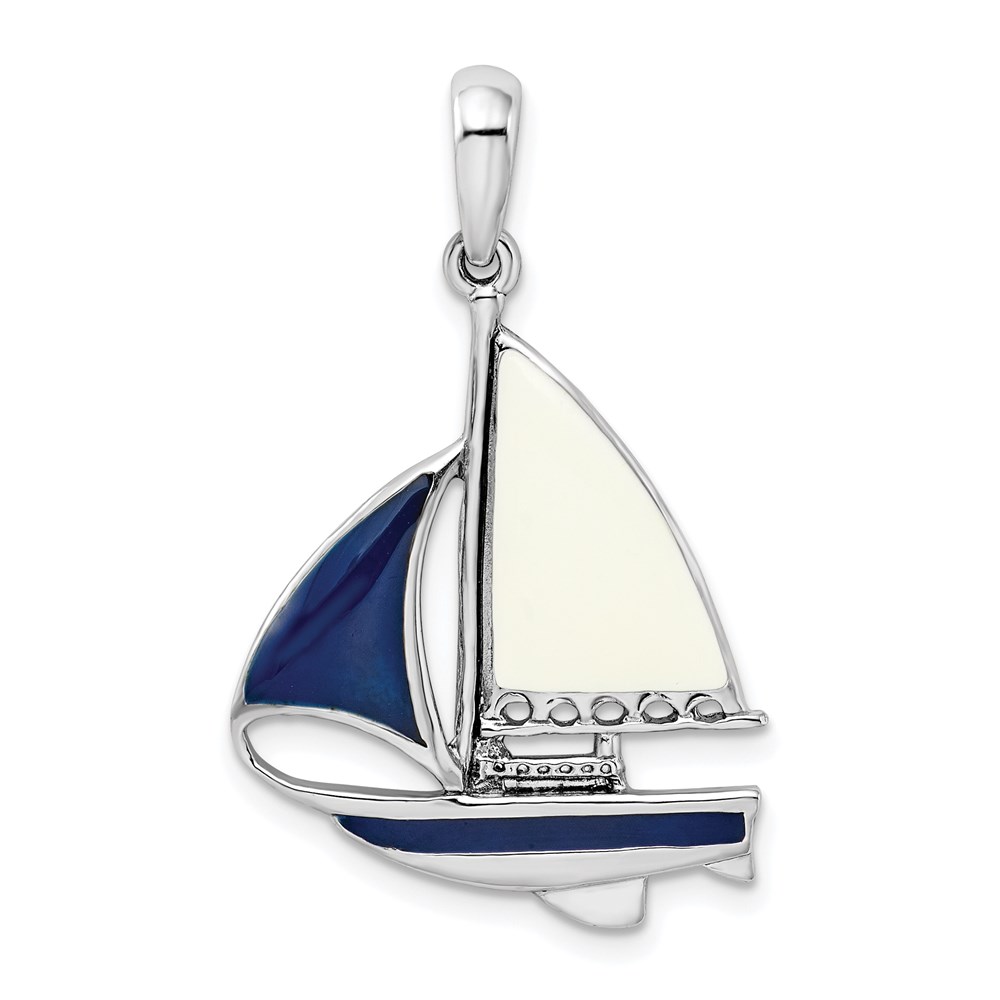 QC10624.jpg De-Ani Sterling Silver Rhodium-Plated Polished Enameled Sailboat Pendant - Image 1