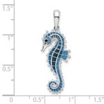De-Ani Sterling Silver Rhodium-Plated Polished 3D Enameled Blue Seahorse Pendant - Image 3