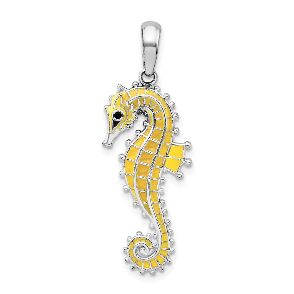 QC10631.jpg De-Ani Sterling Silver Rhodium-Plated 3D Enameled Yellow Seahorse Pendant - Image 1