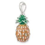 De-Ani Sterling Silver Rhodium-Plated Polished 3D Enameled Pineapple Pendant - Image 4