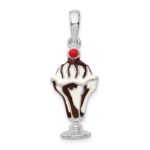 De-Ani Sterling Silver Rhodium-Plated Enameled Chocolate Sundae Pendant