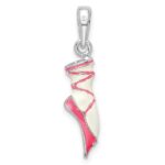 De-Ani Sterling Silver Rhodium-Plated Polished 3D Enameled Ballet Shoe Pendant - Image 4