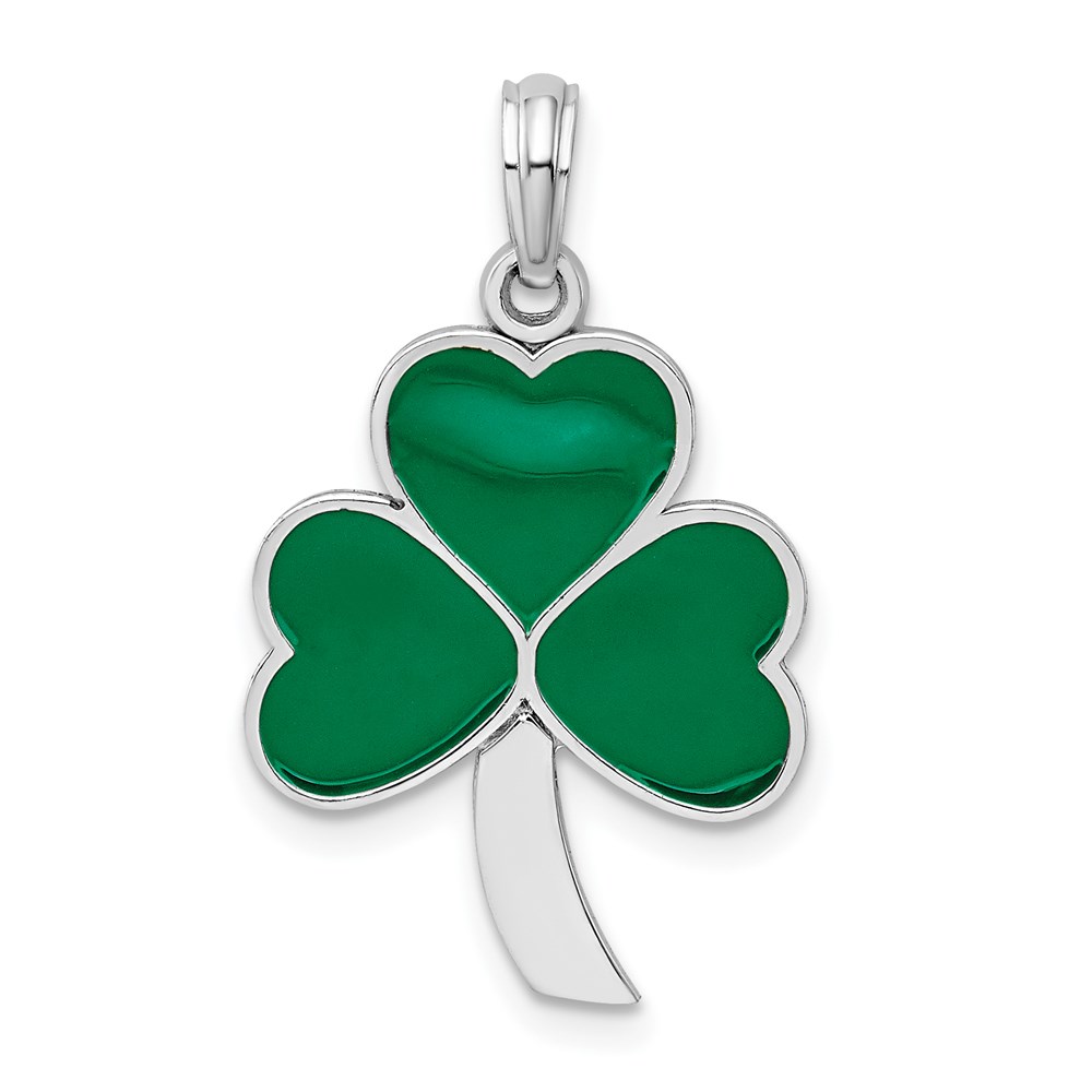QC10657.jpg De-Ani Sterling Silver Rhodium-Plated Polished Enameled Shamrock Pendant - Image 1