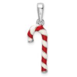 De-Ani Sterling Silver Rhodium-Plated 3D Enameled Candy Cane Pendant - Image 4